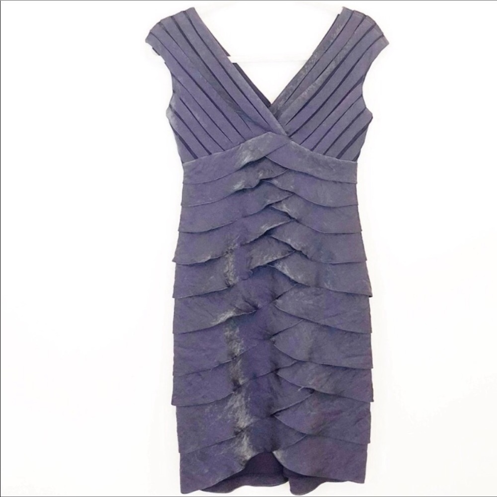 Adrianna Papell Purple Metallic Shutter Pleat Tired Cocktail Dress Sz 8